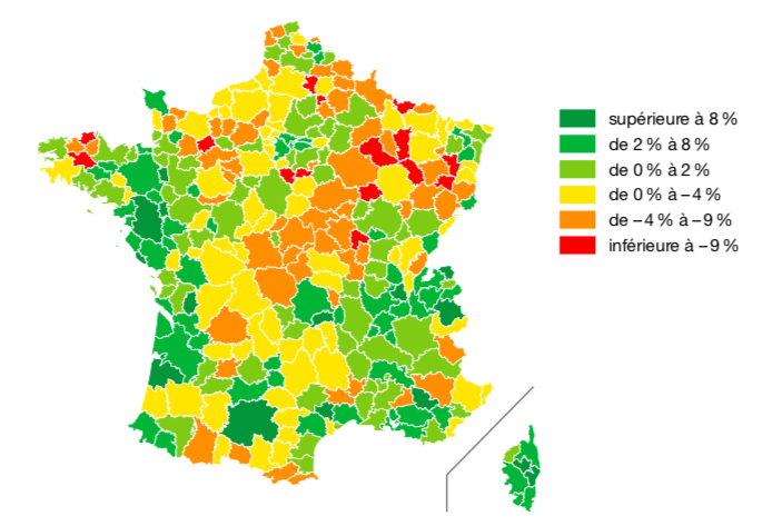 Figure 1 – Variation de l’emploi salarié total entre 2009 et 2015