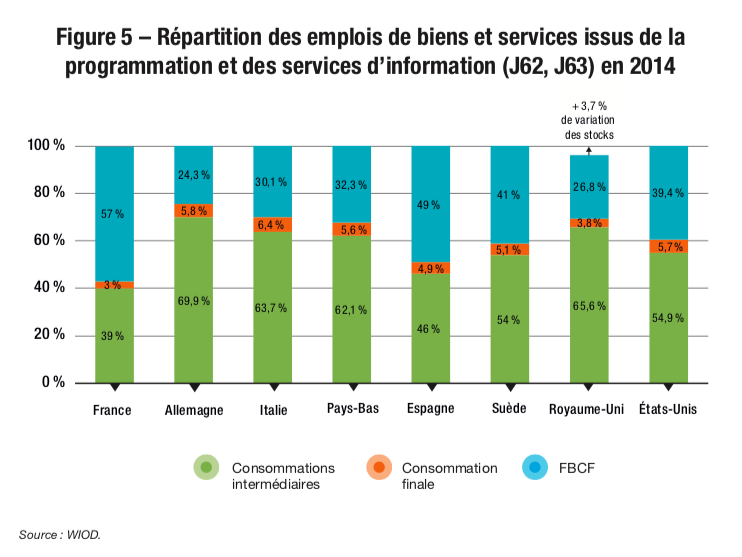 Figure 5 – Répartition des emplois de biens et services issus de la programmation et des services d’information (J62, J63) en 2014