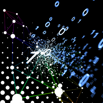 Cette image représente une visualisation conceptuelle de données numériques et de réseaux d’information, probablement destinée à illustrer des thématiques comme l’intelligence artificielle, la simulation numérique ou la transformation digitale dans l’industrie.