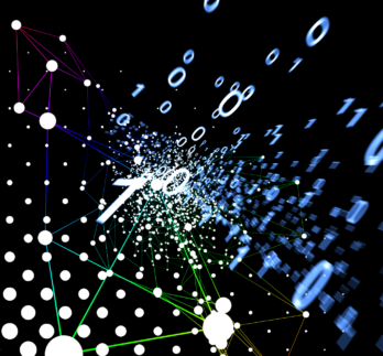 Cette image représente une visualisation conceptuelle de données numériques et de réseaux d’information, probablement destinée à illustrer des thématiques comme l’intelligence artificielle, la simulation numérique ou la transformation digitale dans l’industrie.