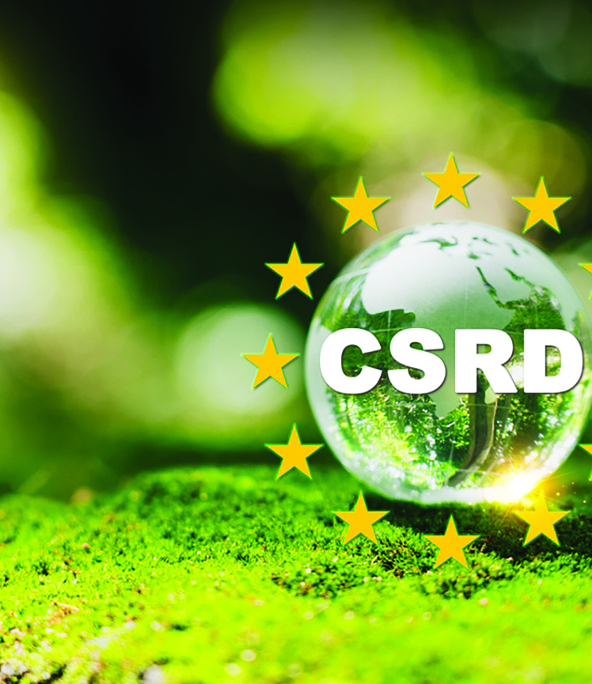 image-de-couverture-du-cube-34-la-csrd-amie-ou-ennemie-des-entreprises Une bulle d'eau avec sur un fond de nature entouré des étoiles de l'UE sur laquelle est inscrit CSRD