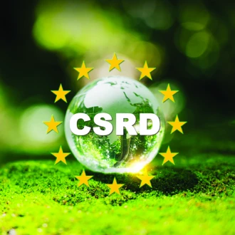 image-de-couverture-du-cube-34-la-csrd-amie-ou-ennemie-des-entreprises Une bulle d'eau avec sur un fond de nature entouré des étoiles de l'UE sur laquelle est inscrit CSRD