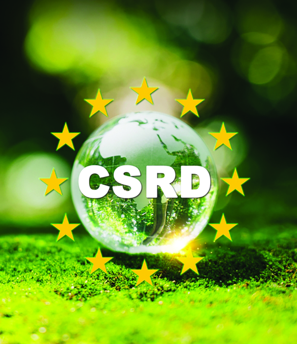 image-de-couverture-du-cube-34-la-csrd-amie-ou-ennemie-des-entreprises Une bulle d'eau avec sur un fond de nature entouré des étoiles de l'UE sur laquelle est inscrit CSRD